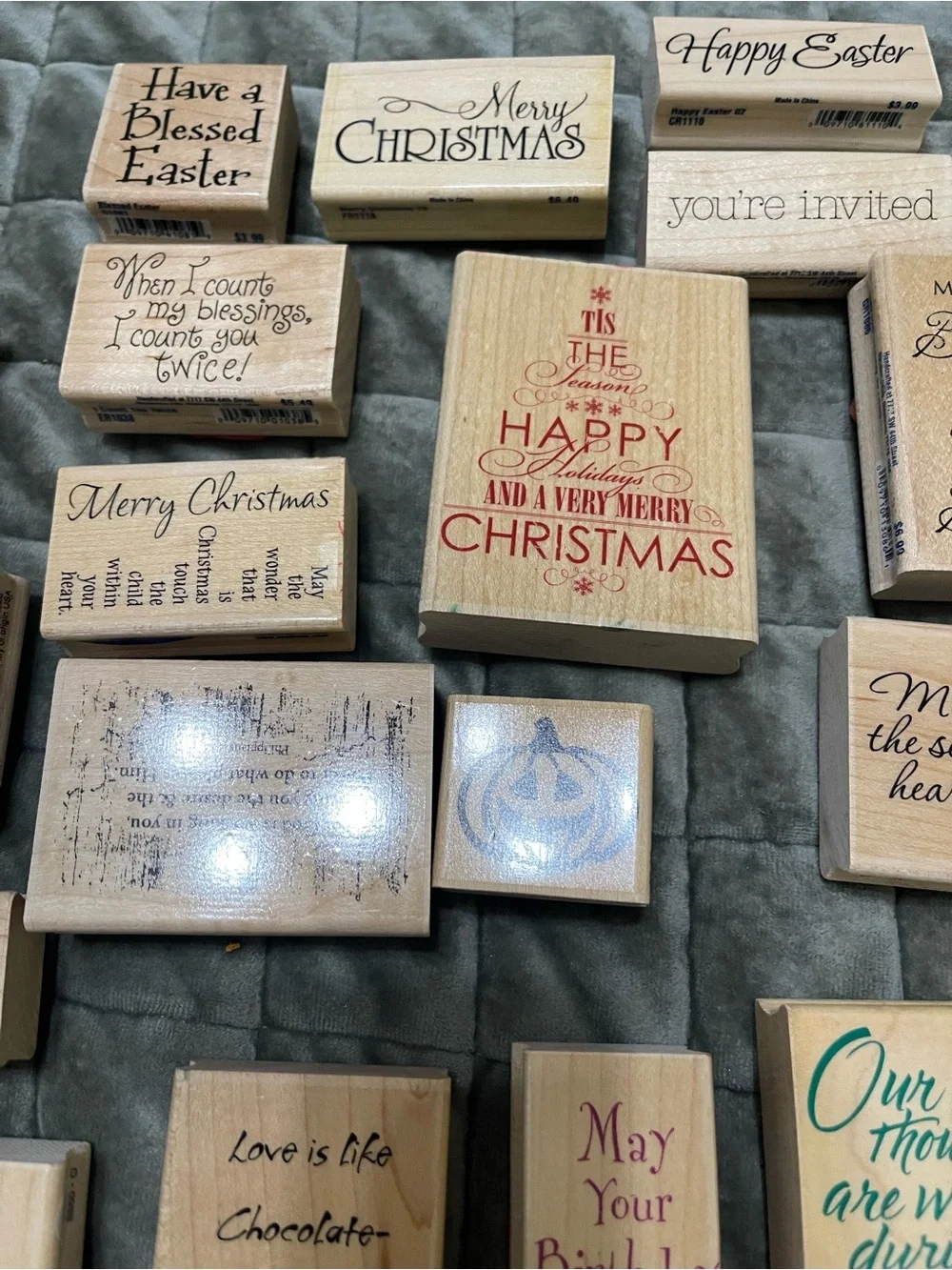 Lot Of 30 Wood Mount Rubber Stamps stamping holidays birthdays quotes